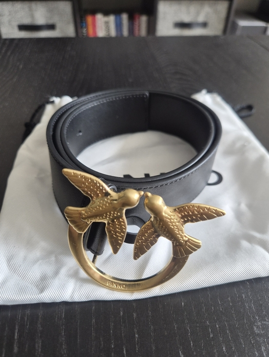 Pinko Love Berry Belt With Gold Double Bird Buckle